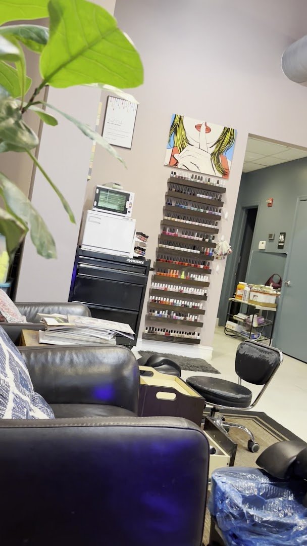 Salon station set up for nail care services.